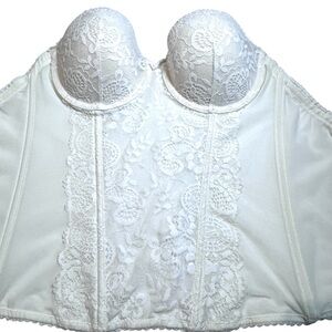 VICTORIA'S SECRET Corset Bustier Top Size 34B Beige Lace Sheet Boned Padded Bra
